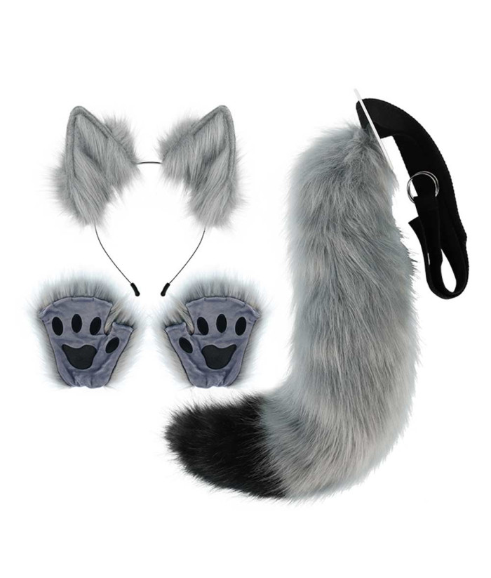 Adult Handmade Plush Animal Fox Ears and Tail Suit Halloween Costume ...