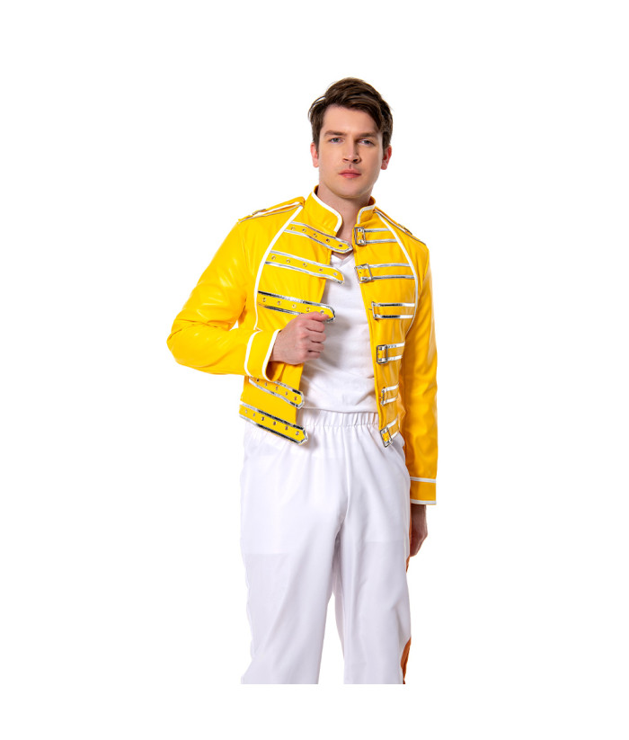 Rock Band Queen Lead Vocals Freddie Mercury Yellow Jacket Only Cosplay  Costume