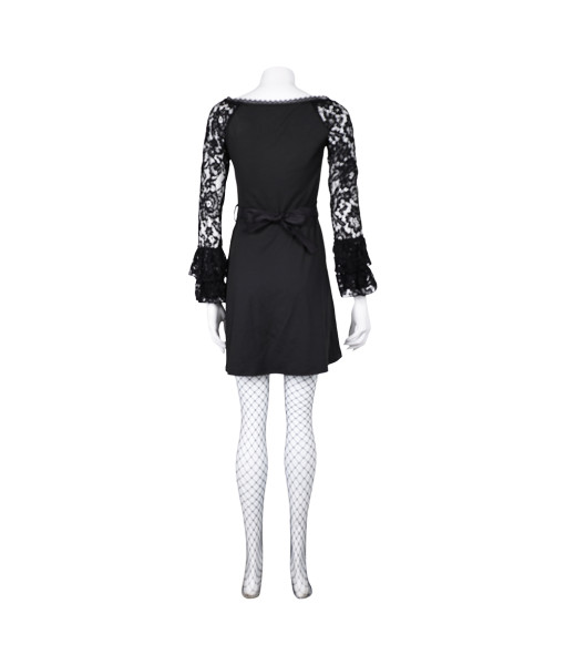 Women Black Hollow Lace Dress Long Sleeve Gothic Style Halloween Costume