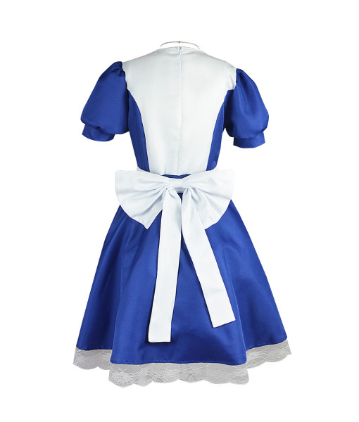 Women Blue Maid Dress Bloody Apron Horror Halloween Costume