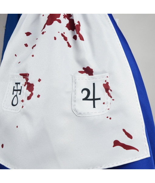 Women Blue Maid Dress Bloody Apron Horror Halloween Costume