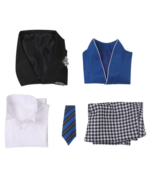 Men Blue Vest School Uniform Royal Suit Halloween Costume