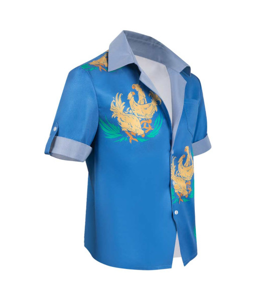 Men Blue Printed Beach Shirt Summer Vication Casual Outfit