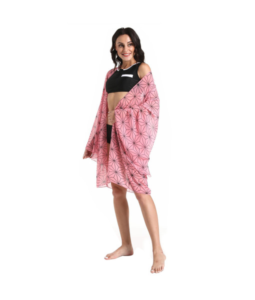 Women Pink Two Piece Swimsuit With Cloak Halloween Costume