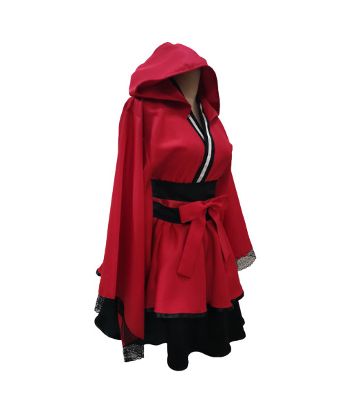 Women Red Kimono Style Lolita Dress with Hood Halloween Costume