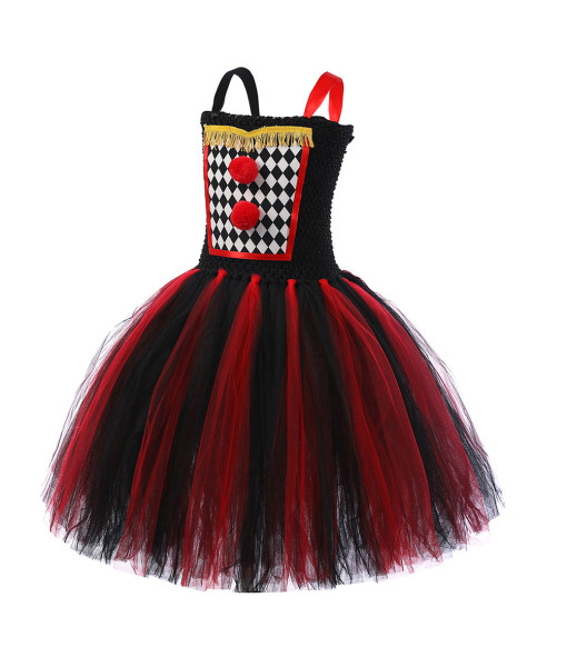 Kids Children Girl Red Clown Dress Tutu Skirt Halloween Costume