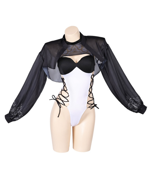 2B NieR:Automata Game White One Piece With Black Cover Ups Swimsuits Cosplay Costume