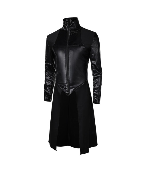 Men Black Leather Gothic Top Overcoat Halloween Costume