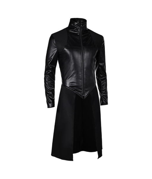 Men Black Leather Gothic Top Overcoat Halloween Costume