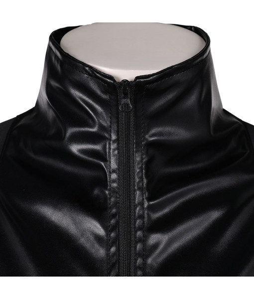 Men Black Leather Gothic Top Overcoat Halloween Costume