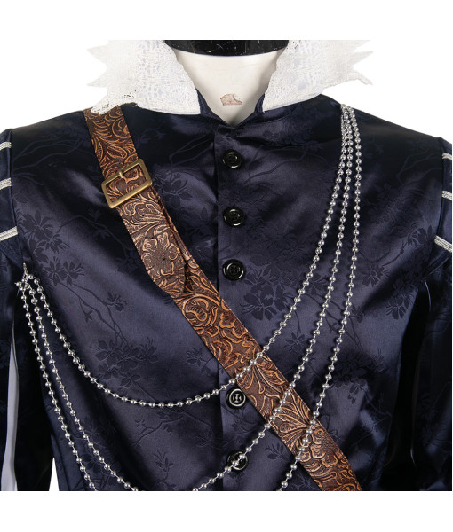 Men Renaissance Blue Suit Sir Knight Role Fullset Outfit Halloween] Stage Costume