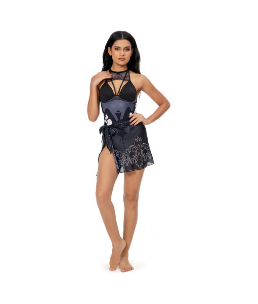 Women Sexy Black See Through One-Piece Swimsuit Halloween Costume