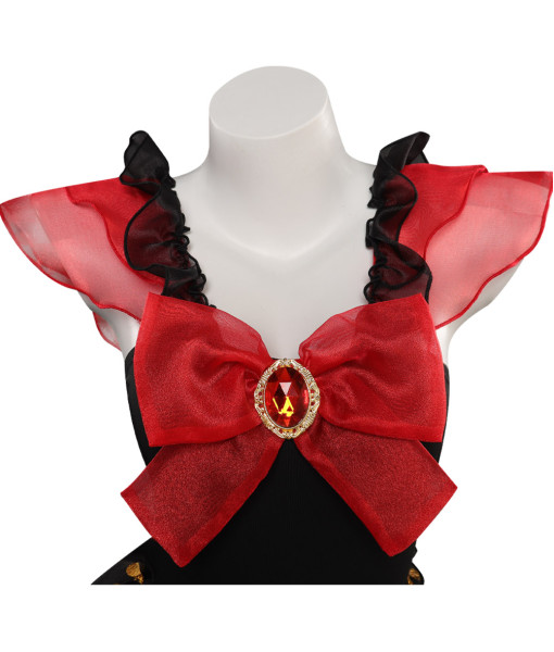 Women Dark Red Bow Golden Trim Black Mesh Transparent Sexy Swimsuit Halloween Costume 