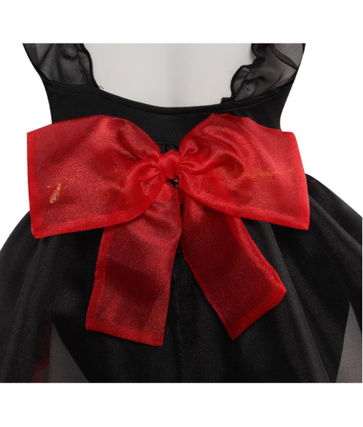 Women Dark Red Bow Golden Trim Black Mesh Transparent Sexy Swimsuit Halloween Costume 