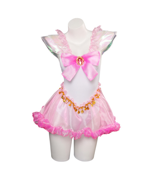 Women Pink Bow White Lace Transparent Swimsuit Sexy Halloween Party Costume