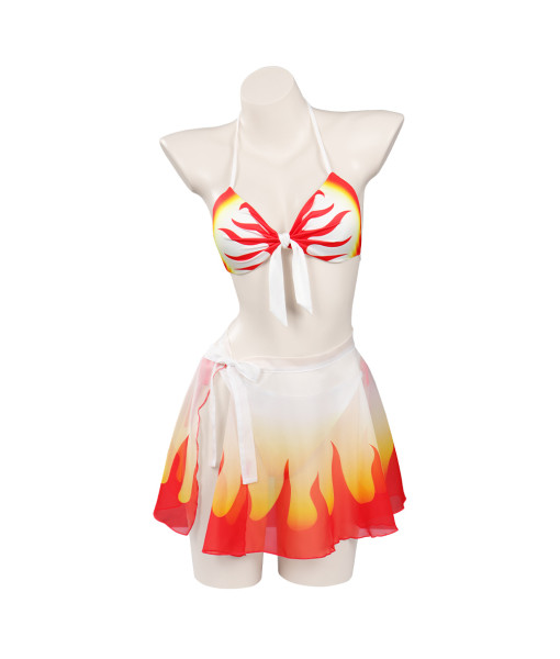 Women Fire Pattern Printed White Two Piece Bikini Swimsuit Halloween Costume