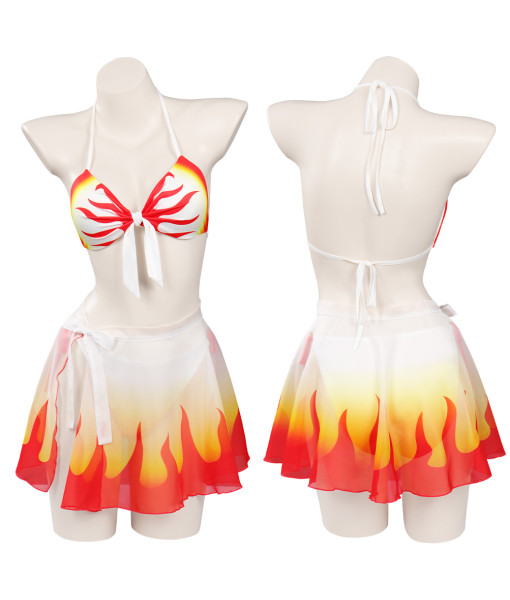 Women Fire Pattern Printed White Two Piece Bikini Swimsuit Halloween Costume