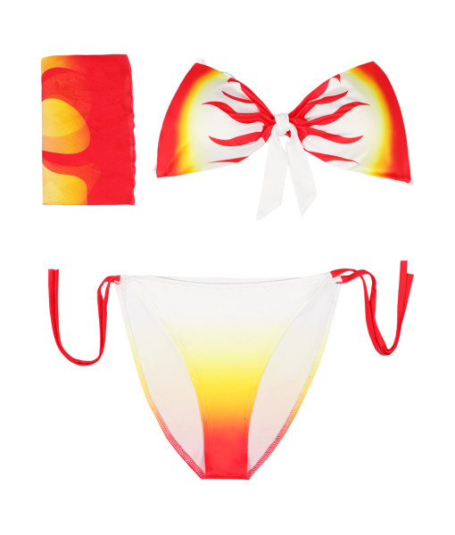 Women Fire Pattern Printed White Two Piece Bikini Swimsuit Halloween Costume