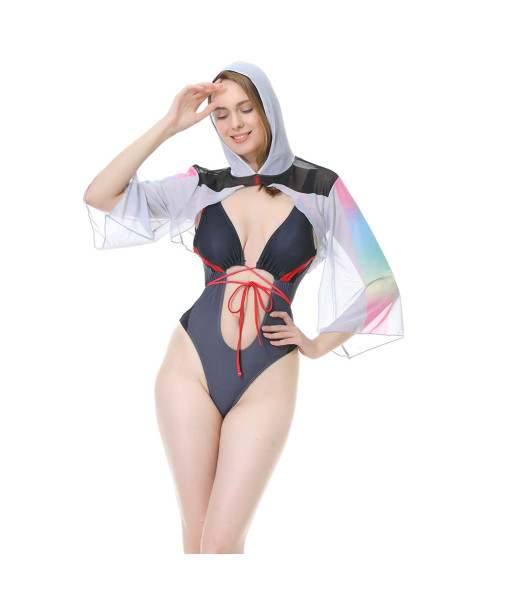 Women Black Designed Swimsuit White Shawl Sexy Swimsuit 2Pcs Summer Poolparty 