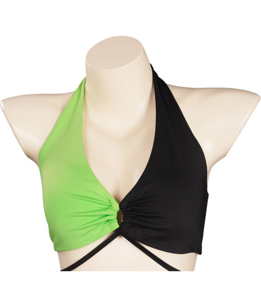 Women Green Black 2Pcs Sportswear Swimsuit Binkini Poolparty Summer Outfit