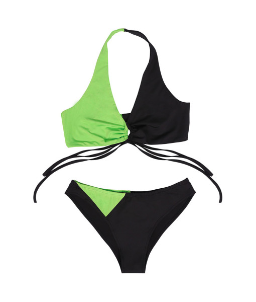 Women Green Black 2Pcs Sportswear Swimsuit Binkini Poolparty Summer Outfit