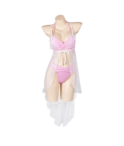 Aerith Final Fantasy VII Game Women Pink Bikini Swimsuit Cosplay Costume