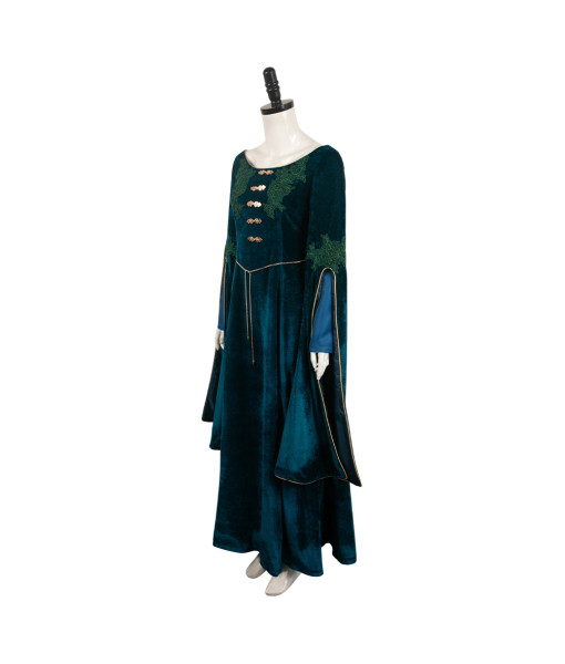 Women Medieval Fantasy Maid Green Long Dress Halloween Costume