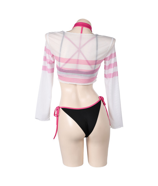 Women Pink And Black Strip Bowtie Bikini Set Swimsuit Halloween Costume