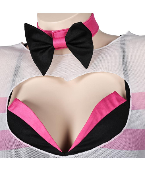 Women Pink And Black Strip Bowtie Bikini Set Swimsuit Halloween Costume