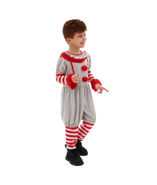 Kids Children Boy White Jumpsuit Clown Suit Horror Halloween Costume