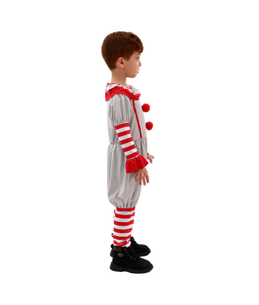 Kids Children Boy White Jumpsuit Clown Suit Horror Halloween Costume