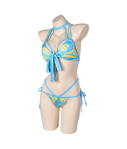 Women Light Blue Texture Printed Sexy Bikini Swimsuit Halloween Costume