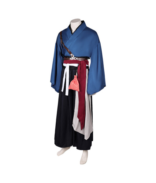 Men Japanese Traditional Outfit Blue Kimono Samurai Halloween Costume