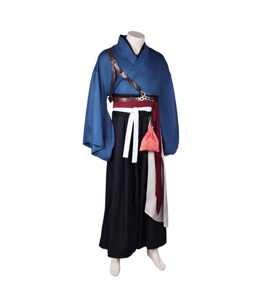 Men Japanese Traditional Outfit Blue Kimono Samurai Halloween Costume