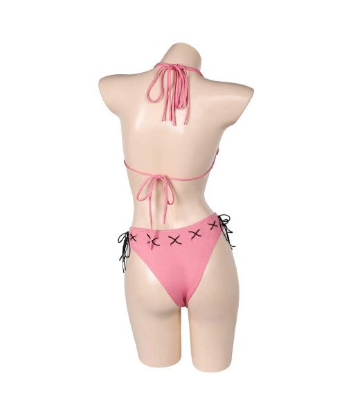 Women Pink Sexy Bikini Strap Swimsuit 