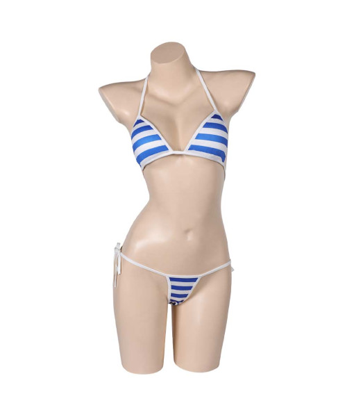 Women Blue Stripe Bikini Sexy Swimsuit Halloween Party Costume