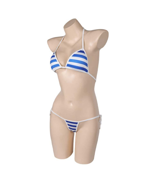 Women Blue Stripe Bikini Sexy Swimsuit Halloween Party Costume