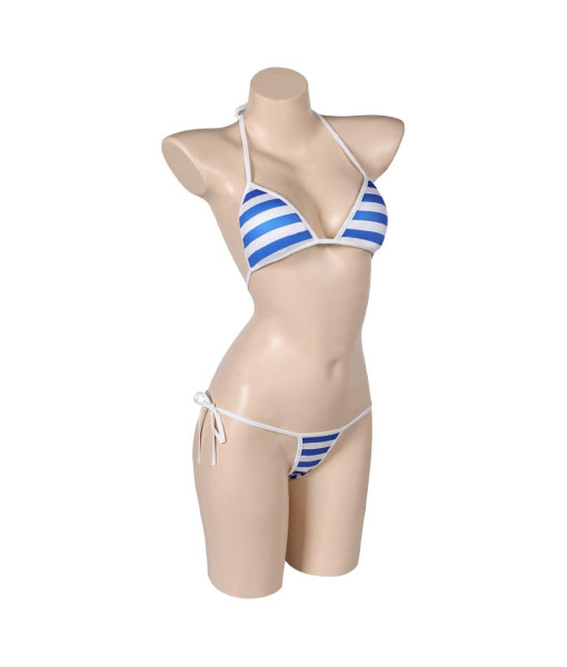 Women Blue Stripe Bikini Sexy Swimsuit Halloween Party Costume