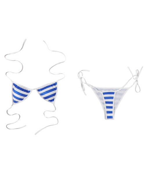 Women Blue Stripe Bikini Sexy Swimsuit Halloween Party Costume