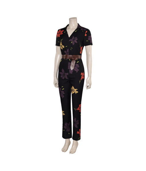 Women 90s Retro Black  Jumpsuit Flower Printed Halloween Costume