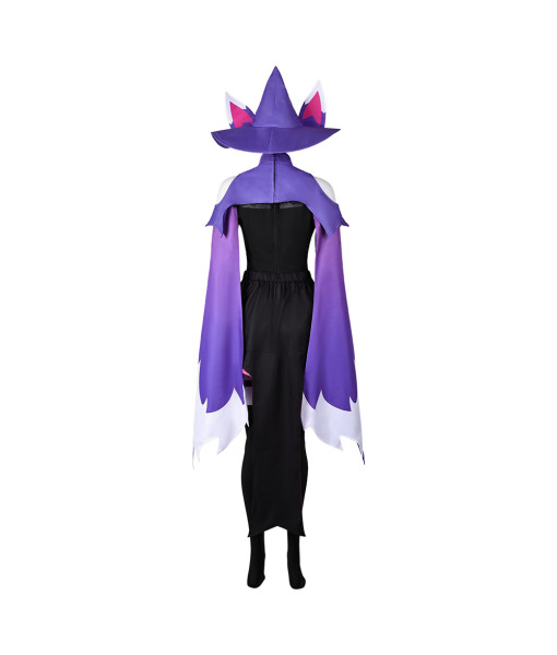 Women Black Slimming Shape Jumpsuit Cloak Witch Hat Fullset Halloween Costume