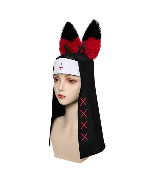 Nun Headscarf with Red Fur Ears Halloween Costume Accessories