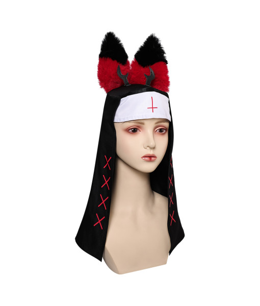 Nun Headscarf with Red Fur Ears Halloween Costume Accessories