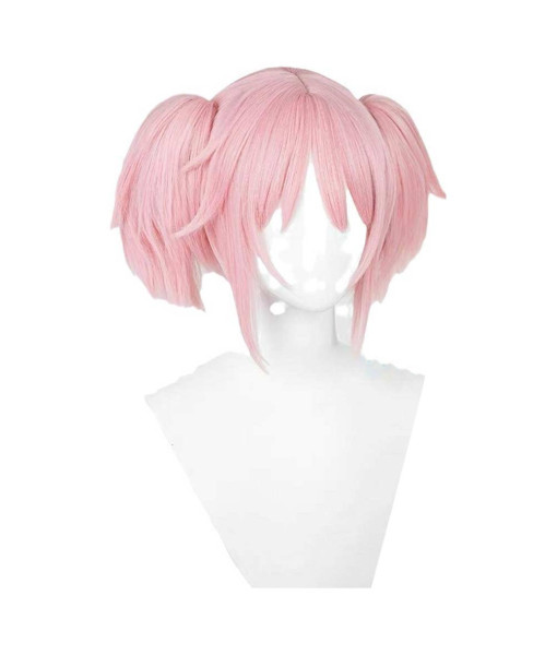 Women Pink Short Wig 2 Ponytail Hair Halloween Costume Accessories