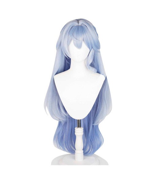 Women Light Blue Long Hair with Bun Wig Halloween Costume Accessories