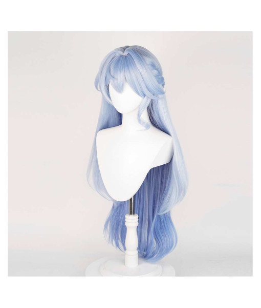 Women Light Blue Long Hair with Bun Wig Halloween Costume Accessories