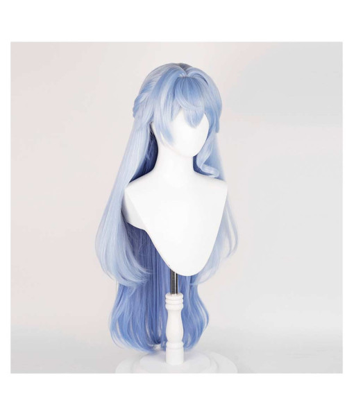 Women Light Blue Long Hair with Bun Wig Halloween Costume Accessories