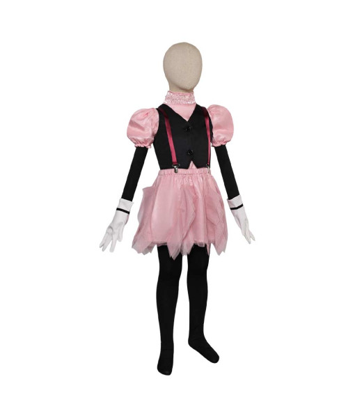 Kids Children Pink Mesh Dress 2Pcs Black Vest Halloween Stage Costume