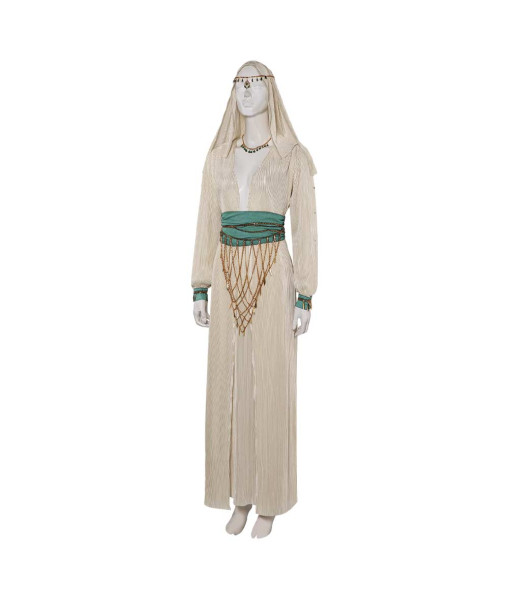 Women Beige Medieval Fantasy Princess Silk Dress Halloween Costume