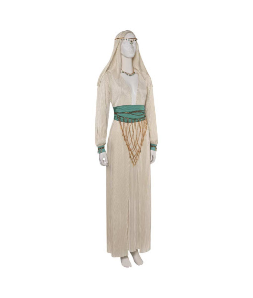 Women Beige Medieval Fantasy Princess Silk Dress Halloween Costume